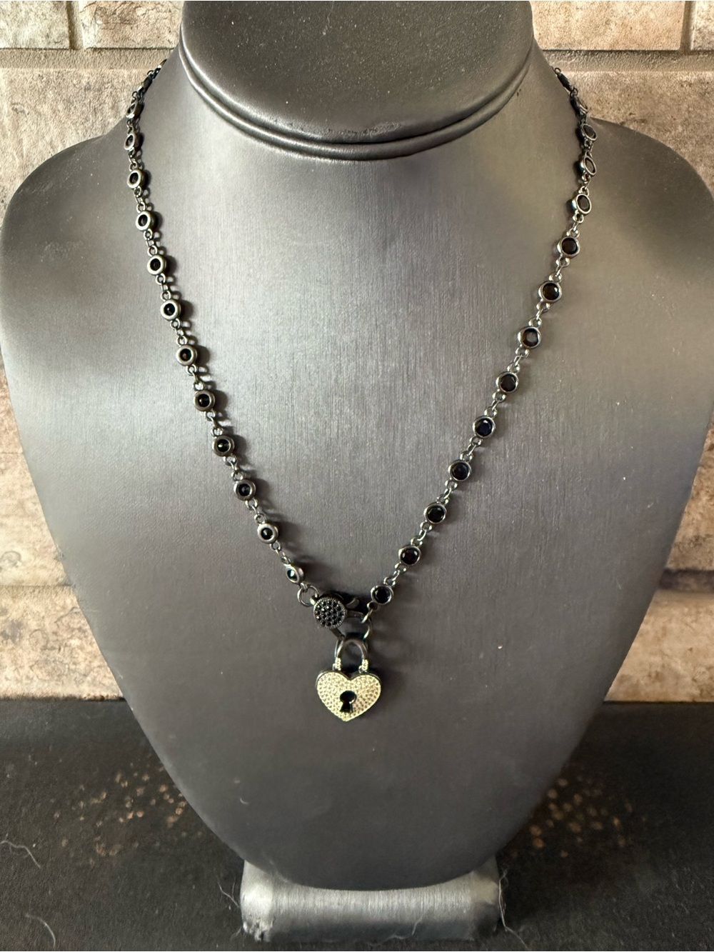 Freida Rothman Black Heart Padlock Necklace Sterling Silver
